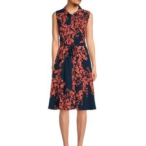 Nanette Lepore Tie Waist Sleeveless Dress – Size 8 – Navy & Orange Floral